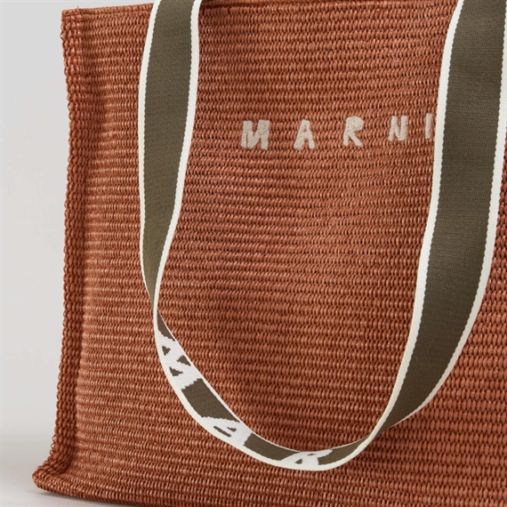 Marni Large Raffia Tote Bag, Brick/Olive 